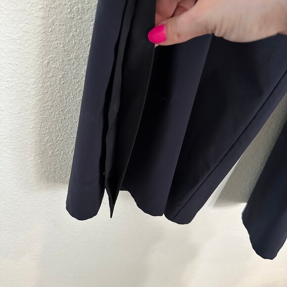 Athleta Gramercy Wide Leg Track Pants Blue Black Trim Size 12 Button Trouser - Picture 3 of 11